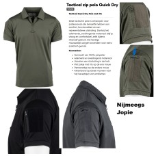 Polo tactical, stretch quick dry, met ritsje, zwart, grijs of groen