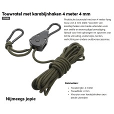 touw ratel met karabijnhaken, 4 meter
