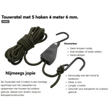 touw ratel met S-haken, 4 meter