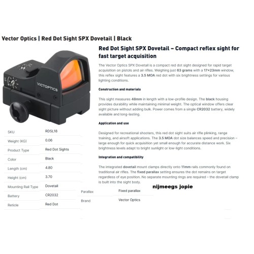 red dot spx  sl18, 12mm rail