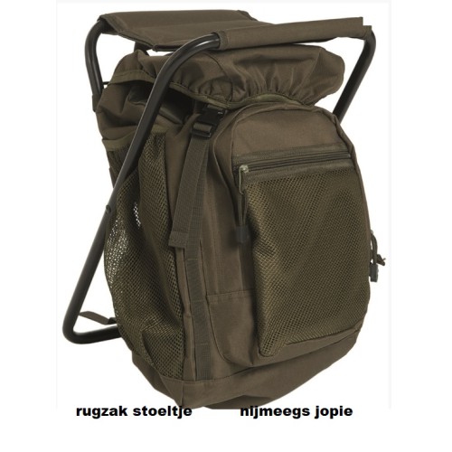 stoel visstoeltje, met rugzak, groen