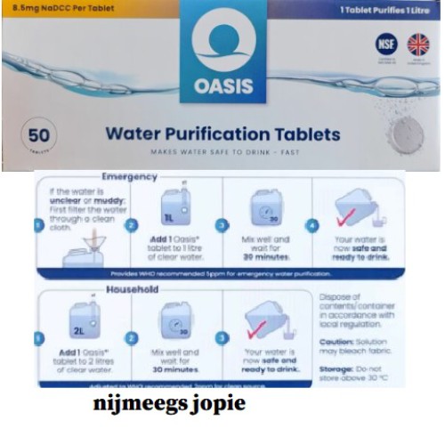 waterzuiveringstabletten, oasis/aquatabs, 50 stuks