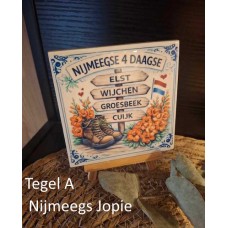 4-daagse Tegel A, "Elst, Wijchen, groesbeek, Cuijk 11x11 cm of 15x15 cm, inclusief houten "Ezeltje"