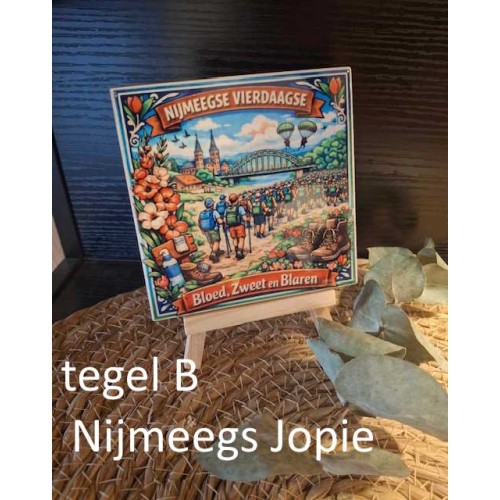 4-daagse Tegel B, "Bloed, zweet en blaren" 11x11 cm of 15x15 cm, inclusief houten "Ezeltje"
