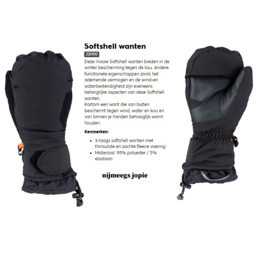 wanten softshell, zwart