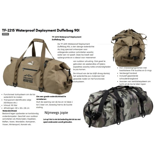 weekend-tas, 90 liter duffel-bag, groen, bruin of camo