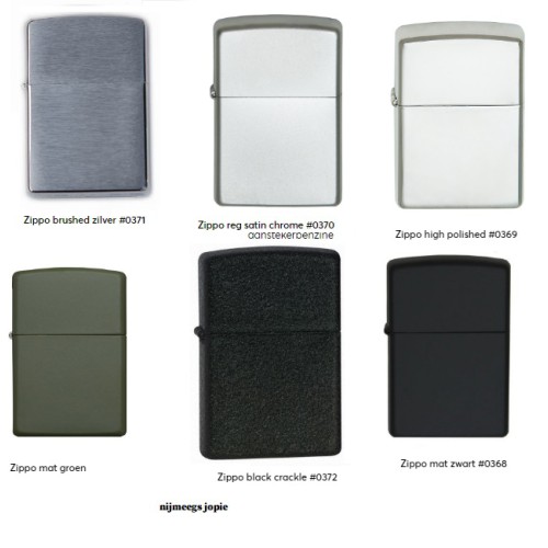 aanstekers zippo original diverrse kleuren, inclusief flesje zippo-fuel